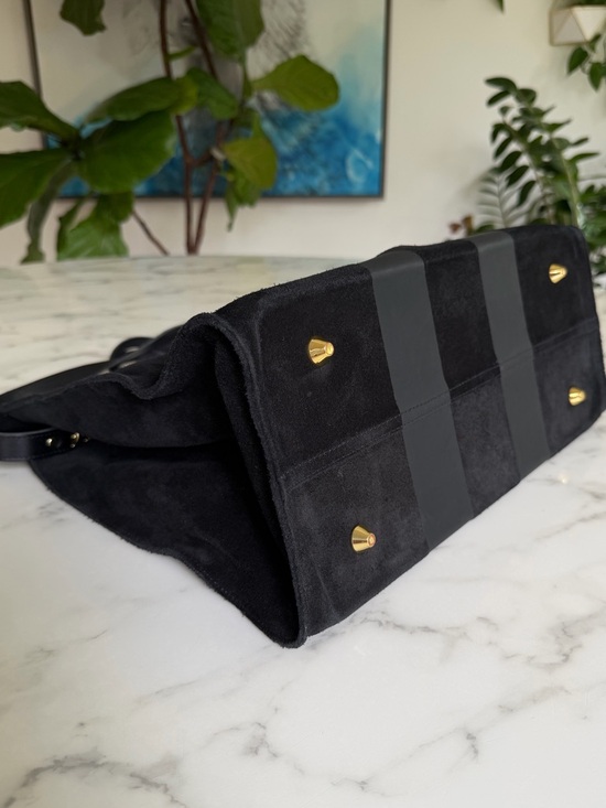 Clare V Suede Simple Tote with Racing Stripes Matte Black with Strap - Picture 8 of 14